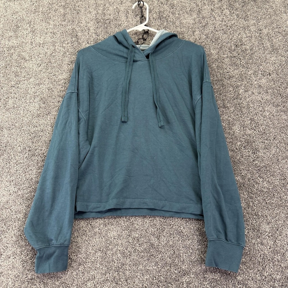 Old Navy Hoodie Womens Medium Blue Terry Pullover Cropped Drawstring Casual